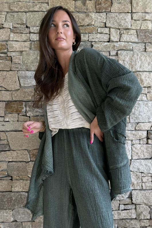 Rustic Nature Bubble Cotton Waterfall Jacket Washed Moss